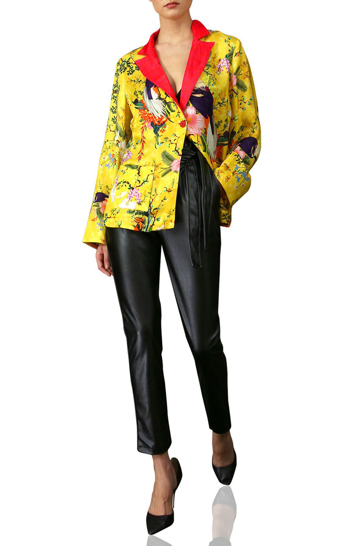 stylish-yellow-blazer, floral-print-suit, shahida-kyle-richards, sunlit-fashion-scene, chic-lace-top-look