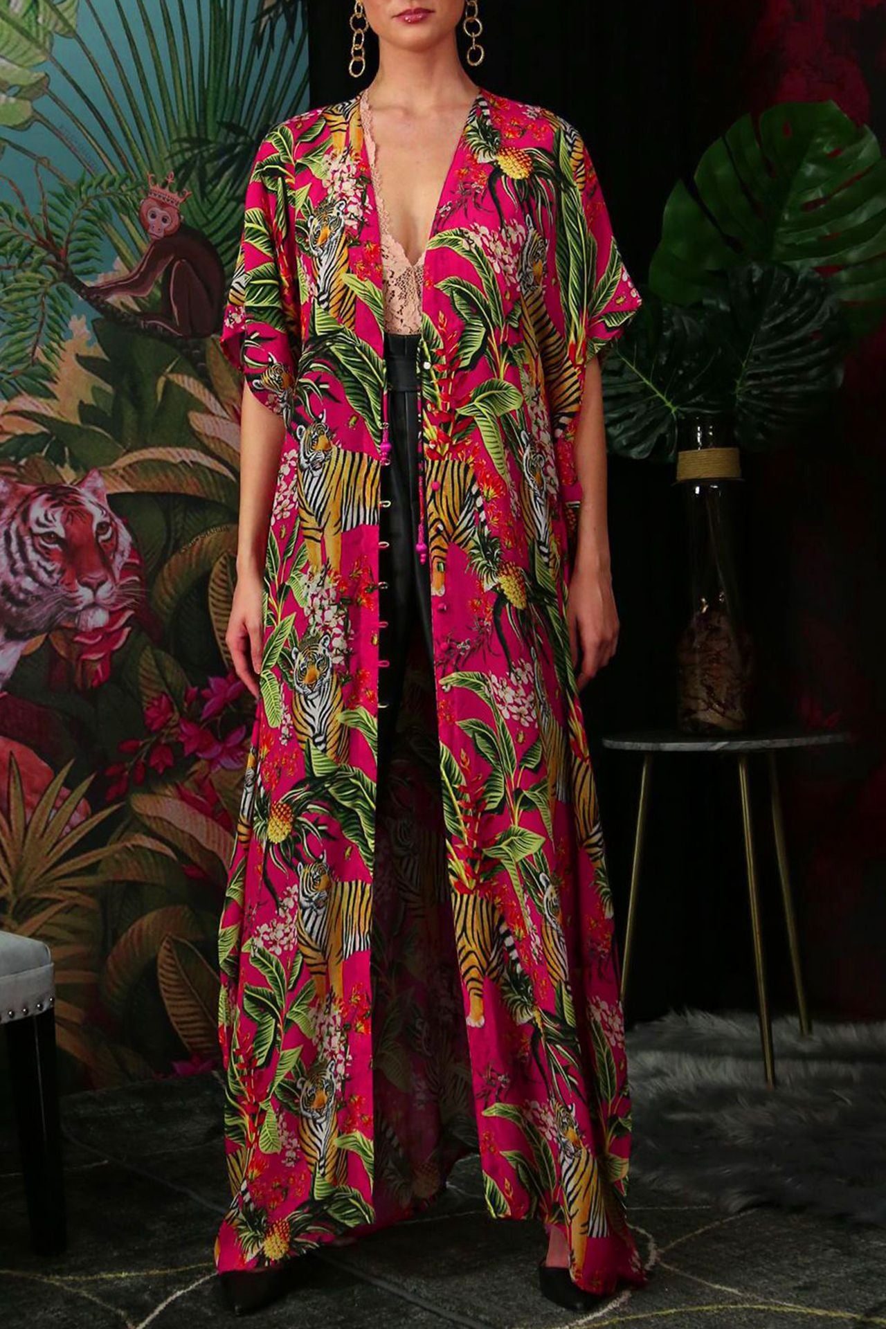 Long Kaftan Dress Front Open Kimono Style