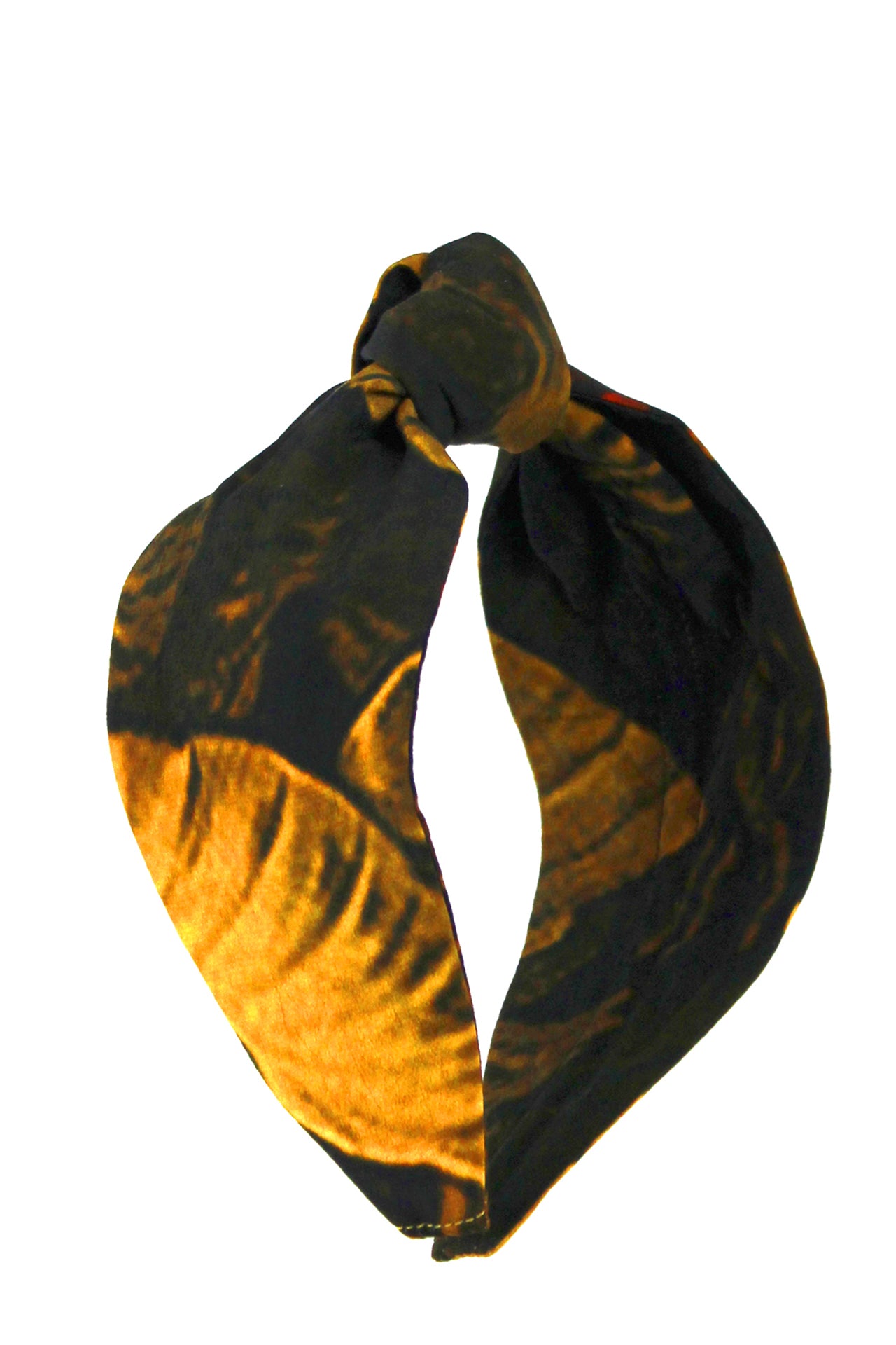 Silk Blend knotted Headband In Brown Yellow