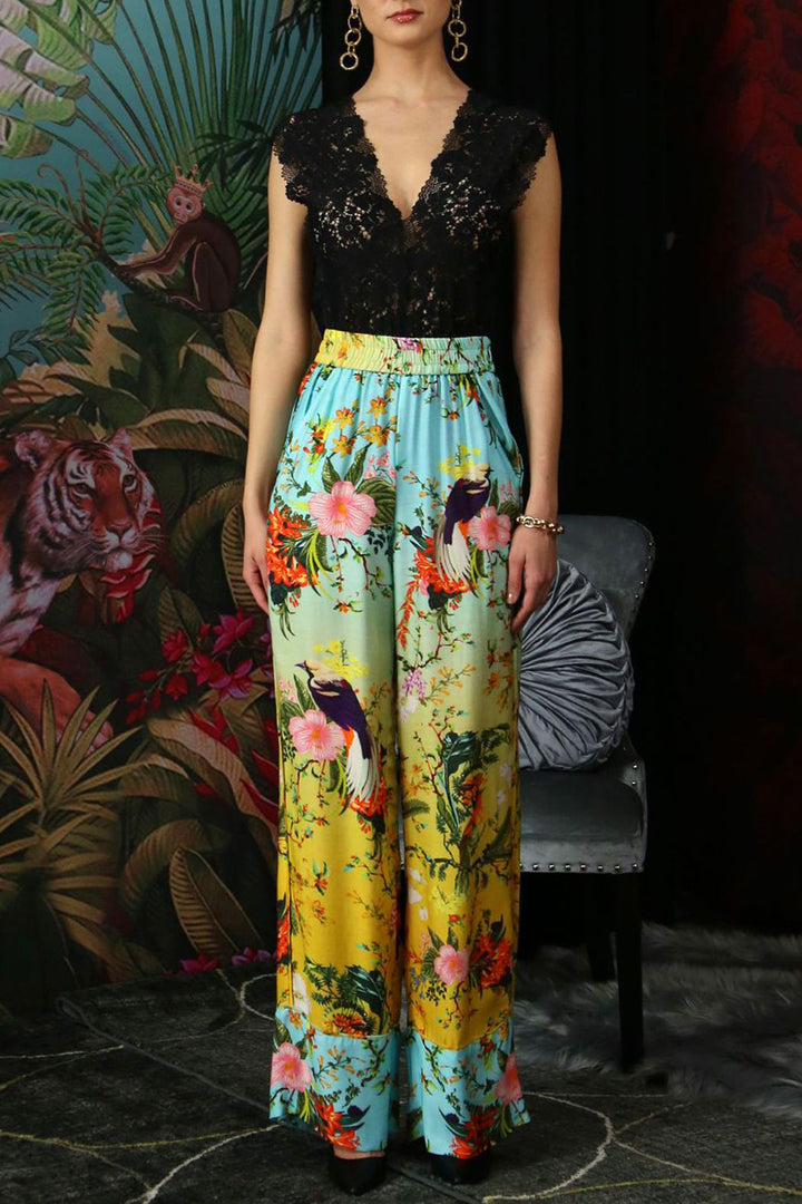 ombre-pants-style, pastel-tone-bottom, shahida-kyle-richards, bird-print-design, vibrant-straight-leg