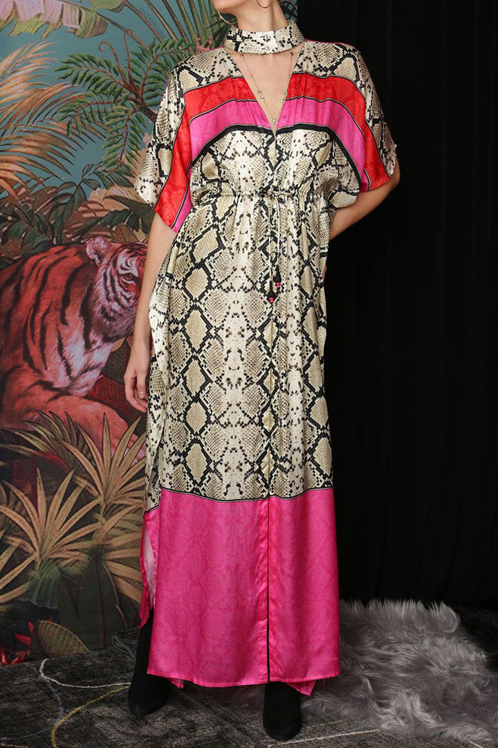 Silk Kaftan Dress|Long Printed Kaftan {Snake Print front Open Long Kaftan Dress}|Long Kaftan Kyle x Shahida Silk Kaftan Dress|Long Printed Kaftan {Snake Print front Open Long Kaftan Dress}|Long Kaftan Kyle x Shahida