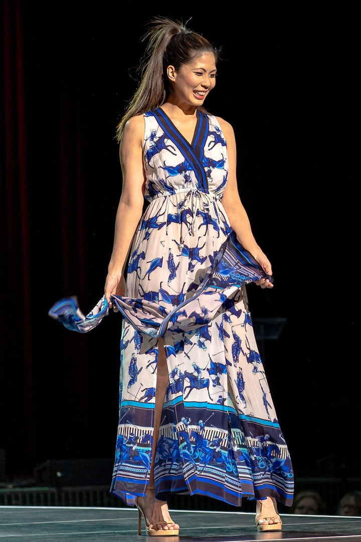 Blue and White Maxi Polo Match Print Dress Kyle x Shahida Blue and White Maxi Polo Match Print Dress Kyle x Shahida