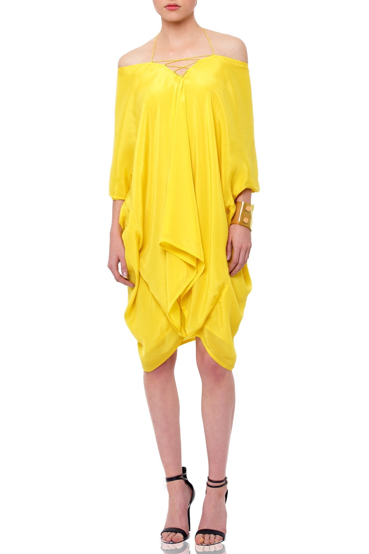 yellow short caftan dress